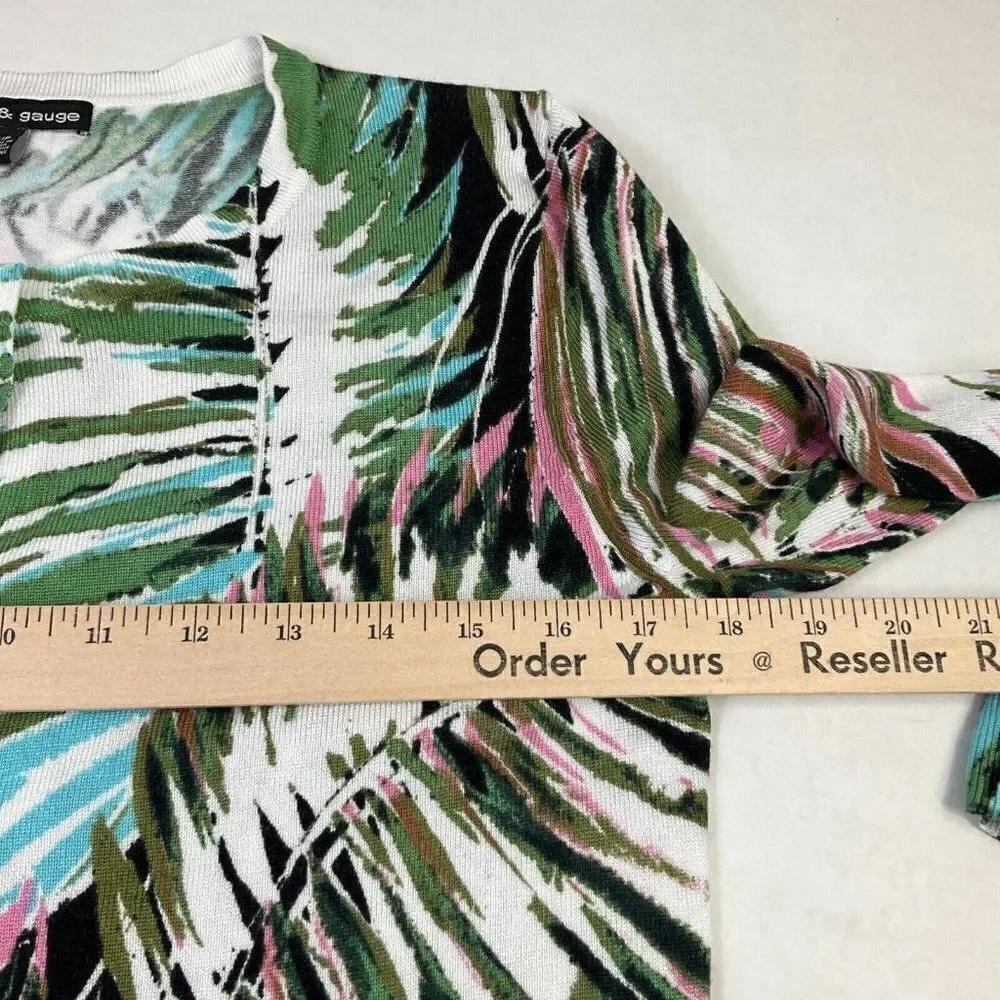 Cable & Gauge Womens Button Cardigan Colorful Print Stretch Knit Sweater S Small